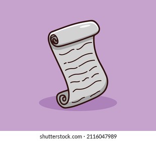 A scroll of paper or papyrus, wound on a roll. A message or letter in the style of the ancient world. Design element. vector illustration hand drawing