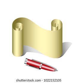 Scroll paper and pen for message. invitation manuscript for your artwork