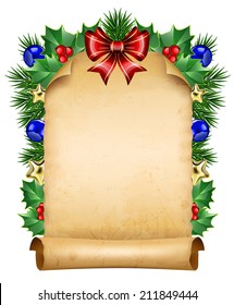 Scroll paper with spruce branches and red berries