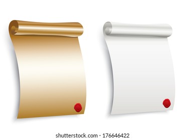 Scroll  paper with a wet seal illustration design over white