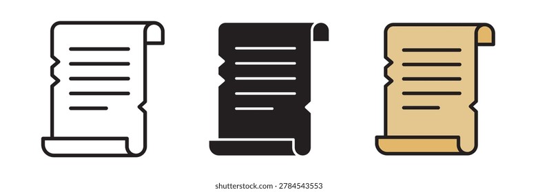 Scroll papyrus paper icon representing ancient documents, history, and written manuscripts.
