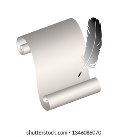 scroll and quill pen, without background, isolated. Clip art for your design
