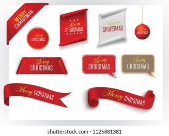 Scroll Red, Merry Christmas. realistic paper banners. Banner with a congratulation. Vector illustration.