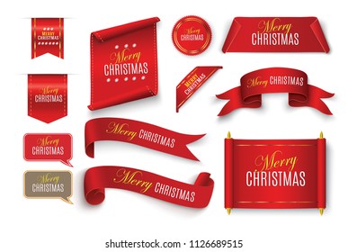 Scroll Red, Merry Christmas. realistic paper banners. Banner with a congratulation. Vector illustration.