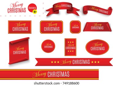 Scroll Red, Merry Christmas, realistic, paper banners. Vector illustration.