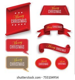 Scroll Red, Merry Christmas, realistic, paper banners. Vector illustration.