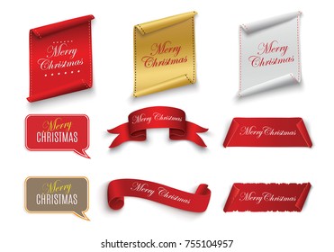 Scroll Red, Merry Christmas, realistic, paper banners. Vector illustration.