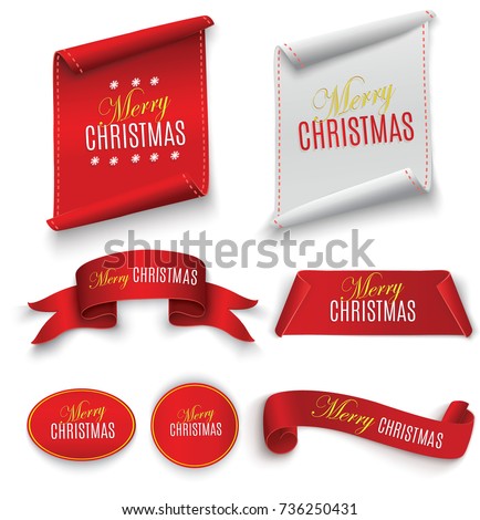 Scroll Red, Merry Christmas, realistic, paper banners. Vector illustration.