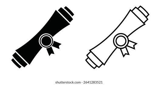 Scroll with ribbon emblem representing achievement and certification in black and white design, suitable for various contexts