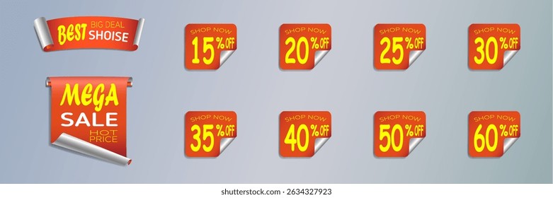 Scroll and ribbon style labels with text.
