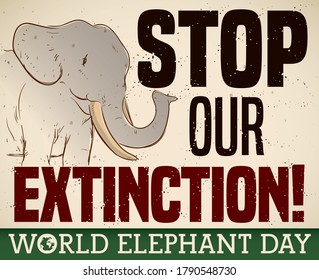 Scroll with sad and vanishing elephant, worried about it is near to extinct, promoting awareness and conservation efforts during World Elephant Day.
