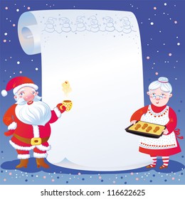 Scroll, Santa Claus And Mrs Claus.