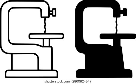 Scroll saw minimalist icon, black and white in outline and silhouette design