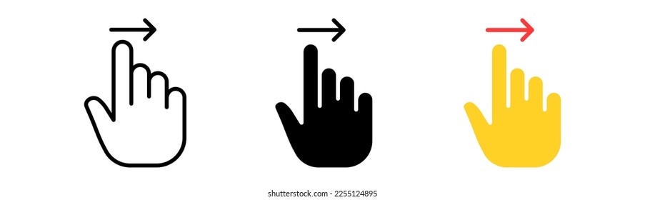 Scroll set icon. Index finger, brush, tapping, sliding, Scrolling, touch, cursor, arrow, sensor, click. Pressing concept. Vector icon in line, black and colorful style on white background