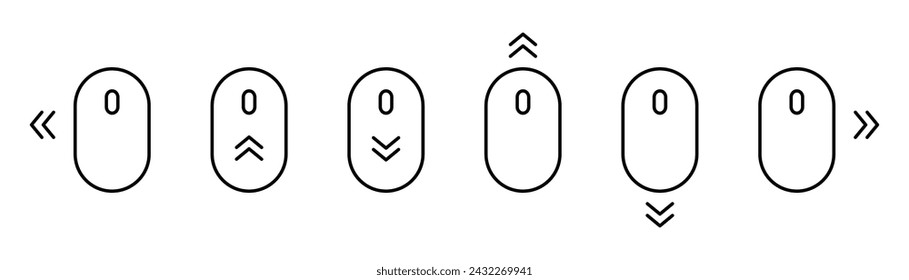 Scroll set icons. Scrolling mouse icon collection. Click cursor navigation scroll vector outline icons