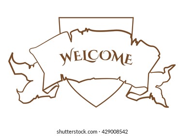 Scroll and Shield. Vintage Ribbon. Welcome Banner. Vector illustration