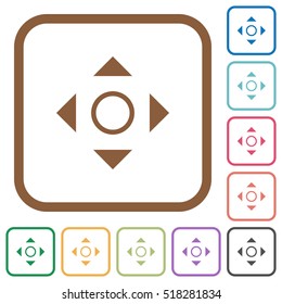 Scroll simple icons in color rounded square frames on white background