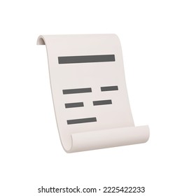 Scroll with text 3d icon. document. Isolated object on transparent background