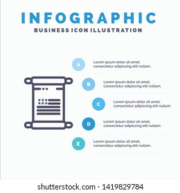 Scroll, Text, American, Usa Line icon with 5 steps presentation infographics Background