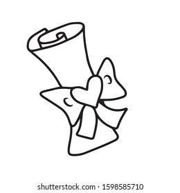 A scroll tied with a ribbon with a bow and a heart. Vector illustration.Form for banners, postcards.Holiday.