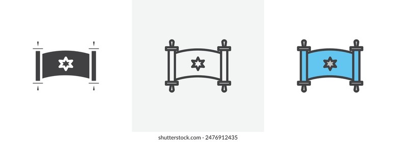 Scroll Torah flat thin line icon collection.