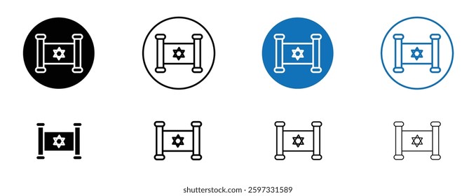 Scroll Torah icon set in black and blue colors on white background