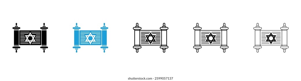 Scroll Torah icons vector illustrations in black and blue colors for web and ui designs