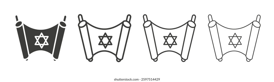 Scroll Torah vector icon set in black and white color.