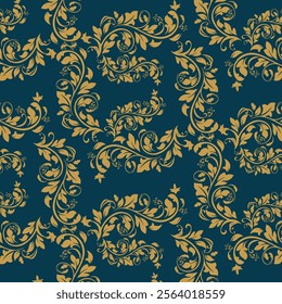 A scroll or vine pattern featuring elegant green and gold tones, showcasing intricate, flowing designs that evoke a sense of sophistication and natural beauty. Ideal for decorative projects, wallpaper