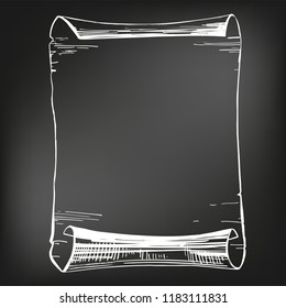 Scroll Vintage Frame Hand Drawn Vector Illustration Realistic Sketch, Drawn In Chalk On A Black Board