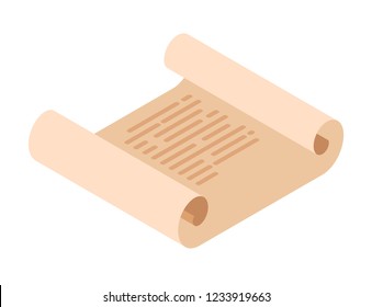 Scroll of vintage paper on a white background in isometric style. Retro papyrus illustration vector