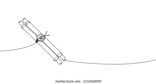 Scroll with wax seal continuous line drawing. One line art of love letter, papyrus, antique, correspondence, news.