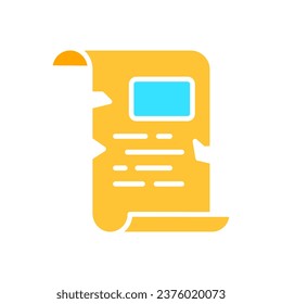 Scroll with writing line icon. Information, folder, document, work, computer, saving. Vector color icon on a white background for business and advertising.