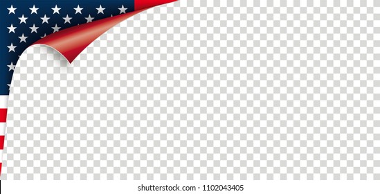 Scrolled corner with US Flag. Eps 10 vector file.