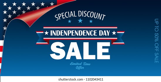 Scrolled corner with US Flag for Independence  Day Sale. Eps 10 vector file.