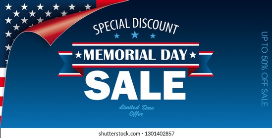 Scrolled corner with US Flag for Memorial Day Sale. Eps 10 vector file.