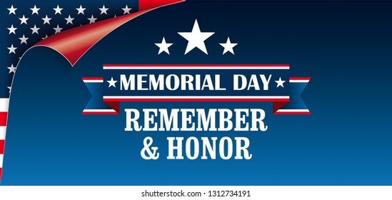 Scrolled corner with US Flag for Memorial Day. Eps 10 vector file.