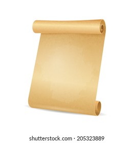 Scrolled old paper - parchment isolated on white vector illustration