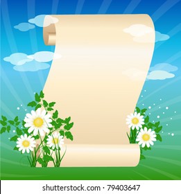 Scrolled paper on the summer background