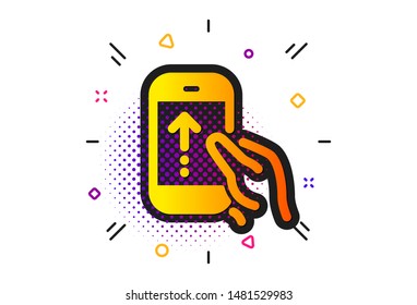 Scrolling arrow sign. Halftone circles pattern. Swipe up phone icon. Landing page scroll symbol. Classic flat swipe up icon. Vector