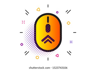 Scrolling arrow sign. Halftone circles pattern. Swipe up mouse icon. Landing page scroll symbol. Classic flat swipe up icon. Vector