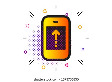 Scrolling arrow sign. Halftone circles pattern. Swipe up phone icon. Landing page scroll symbol. Classic flat swipe up icon. Vector