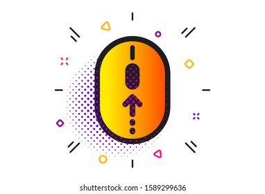 Scrolling arrow sign. Halftone circles pattern. Swipe up mouse icon. Landing page scroll symbol. Classic flat swipe up icon. Vector