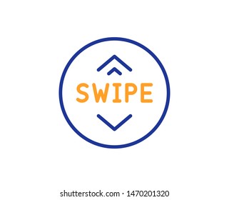 Scrolling arrow sign. Swipe up button line icon. Landing page scroll symbol. Colorful outline concept. Blue and orange thin line swipe up icon. Vector