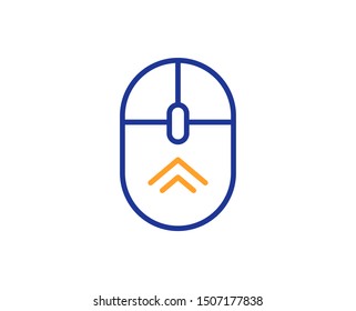 Scrolling arrow sign. Swipe up mouse line icon. Landing page scroll symbol. Colorful outline concept. Blue and orange thin line swipe up icon. Vector