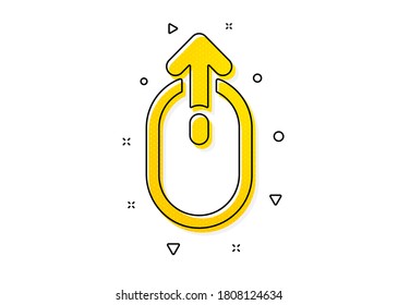 Schlagpfeil-Schild. Wischen Sie das Maussymbol auf. Bildlaufsymbol der Landing Page. Gelbe Kreise Muster. Klassisches Schnick-Up Symbol. Geometrische Elemente. Vektorgrafik