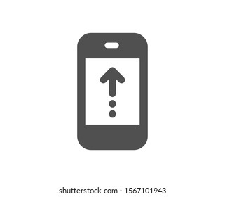 Scrolling arrow sign. Swipe up phone icon. Landing page scroll symbol. Classic flat style. Simple swipe up icon. Vector