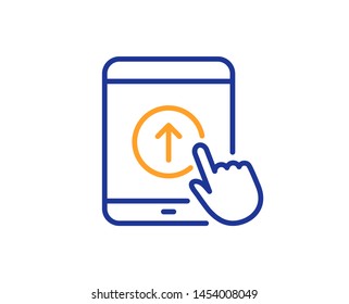 Scrolling arrow sign. Swipe up tablet pc line icon. Landing page scroll symbol. Colorful outline concept. Blue and orange thin line swipe up icon. Vector