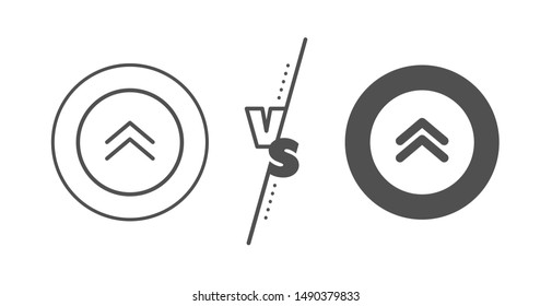 Scrolling arrow sign. Versus concept. Swipe up button line icon. Landing page scroll symbol. Line vs classic swipe up icon. Vector
