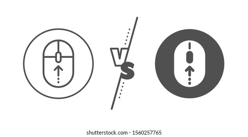 Scrolling arrow sign. Versus concept. Swipe up mouse line icon. Landing page scroll symbol. Line vs classic swipe up icon. Vector